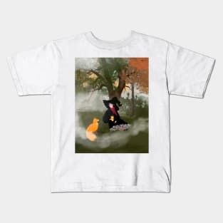 Woodland Witch with takeaway coffee Kids T-Shirt